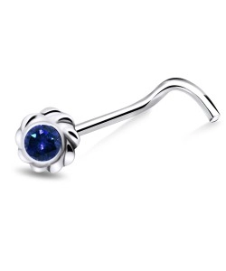 Large Flower Silver Curved Nose Stud NSKB-89
